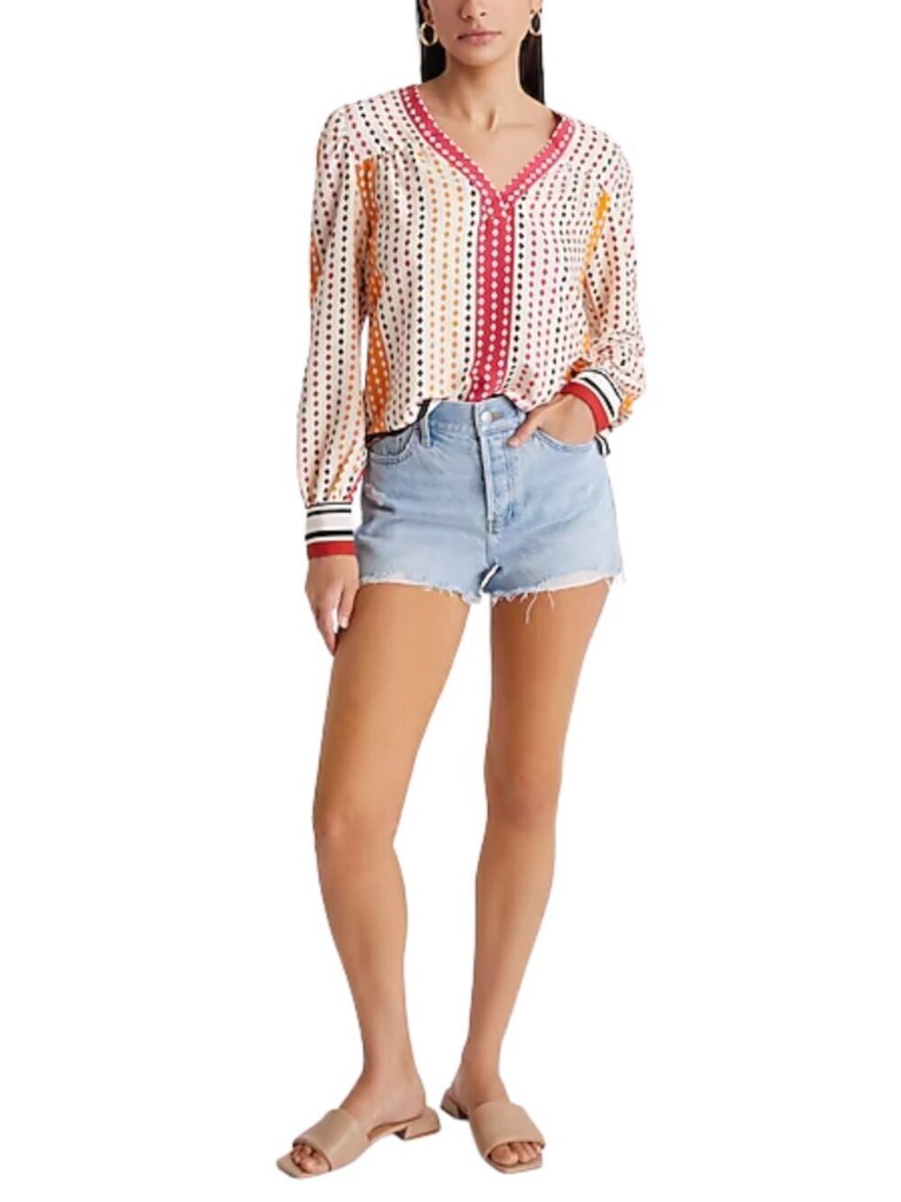 π NWT π Express V-Neck Diamond Dot Long Sleeve Gathered Front Top, Size S - Picture 14 of 15